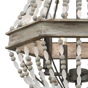 Atlas Summerton 4-Light Chandelier - Coastal Charm with Graywashed Wood Frame and Elegant Bead Detailing Washed Gray 18'' CL11354-GY