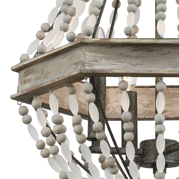 Atlas Summerton 4-Light Chandelier - Coastal Charm with Graywashed Wood Frame and Elegant Bead Detailing Washed Gray 18'' CL11354-GY