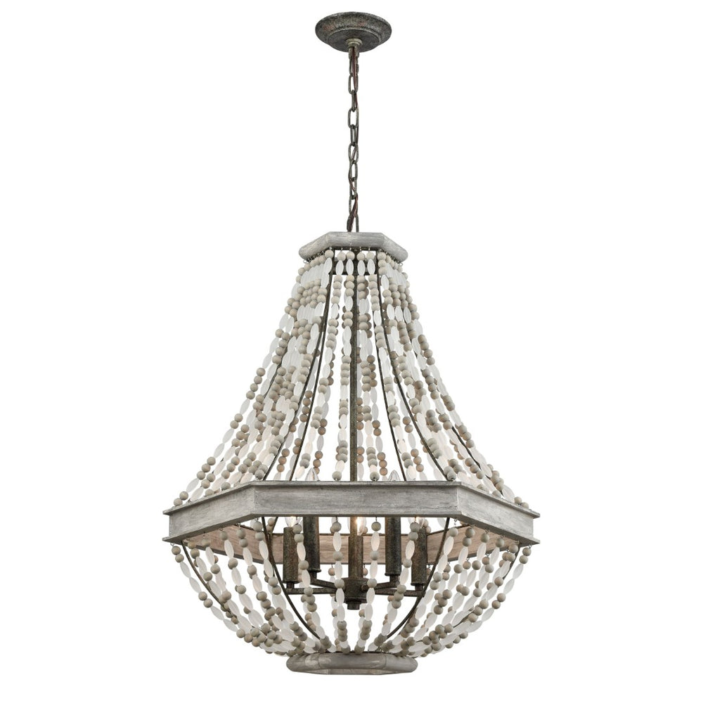 Atlas Summerton 4-Light Chandelier - Coastal Charm with Graywashed Wood Frame and Elegant Bead Detailing Washed Gray 24'' CL11355-GY