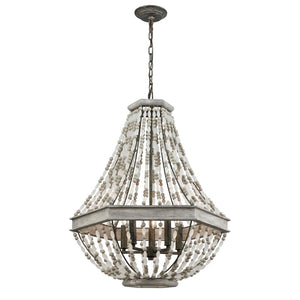 Atlas Summerton 4-Light Chandelier - Coastal Charm with Graywashed Wood Frame and Elegant Bead Detailing Washed Gray 24'' CL11355-GY