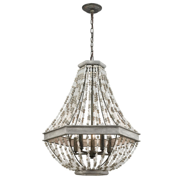 Atlas Summerton 4-Light Chandelier - Coastal Charm with Graywashed Wood Frame and Elegant Bead Detailing Washed Gray 24'' CL11355-GY
