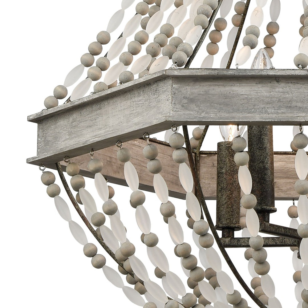 Atlas Summerton 4-Light Chandelier - Coastal Charm with Graywashed Wood Frame and Elegant Bead Detailing Washed Gray 24'' CL11355-GY