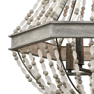 Atlas Summerton 4-Light Chandelier - Coastal Charm with Graywashed Wood Frame and Elegant Bead Detailing Washed Gray 24'' CL11355-GY