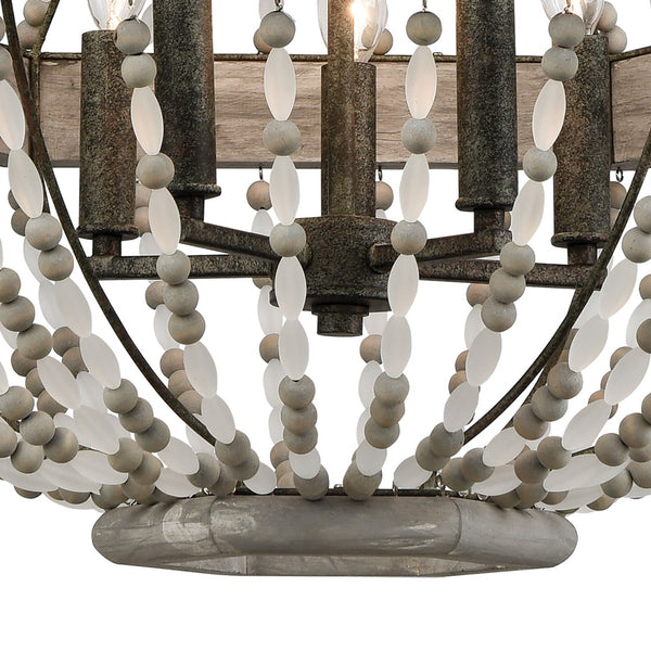 Atlas Summerton 4-Light Chandelier - Coastal Charm with Graywashed Wood Frame and Elegant Bead Detailing Washed Gray 24'' CL11355-GY