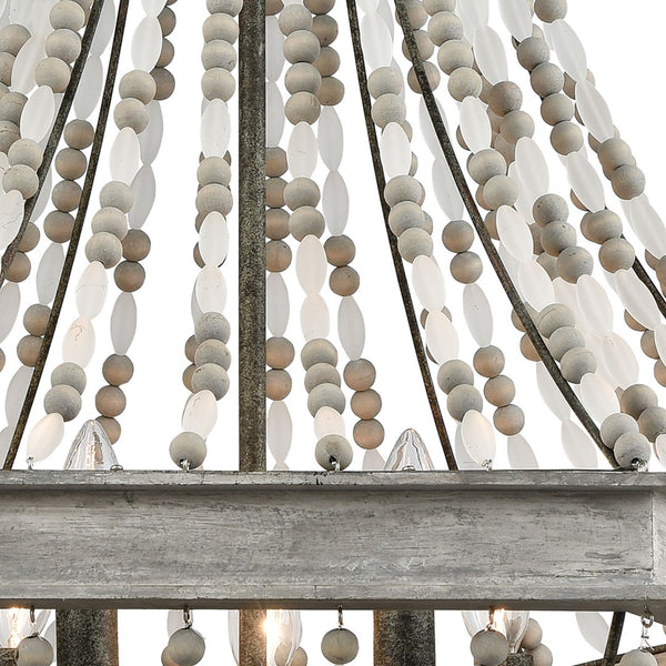 Atlas Summerton 4-Light Chandelier - Coastal Charm with Graywashed Wood Frame and Elegant Bead Detailing Washed Gray 24'' CL11355-GY