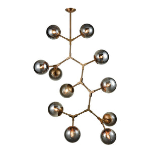 Atlas Synapse 35'' Wide 11-Light Aged Brass Chandelier - Modern Hexagonal Design with Smoked Glass Orbs CL11356-BS
