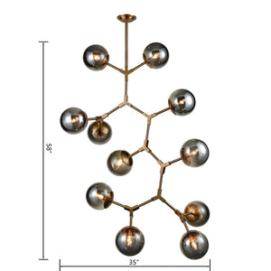 Atlas Synapse 35'' Wide 11-Light Aged Brass Chandelier - Modern Hexagonal Design with Smoked Glass Orbs CL11356-BS