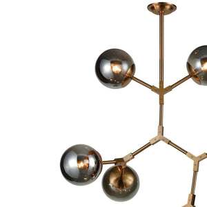 Atlas Synapse 35'' Wide 11-Light Aged Brass Chandelier - Modern Hexagonal Design with Smoked Glass Orbs CL11356-BS