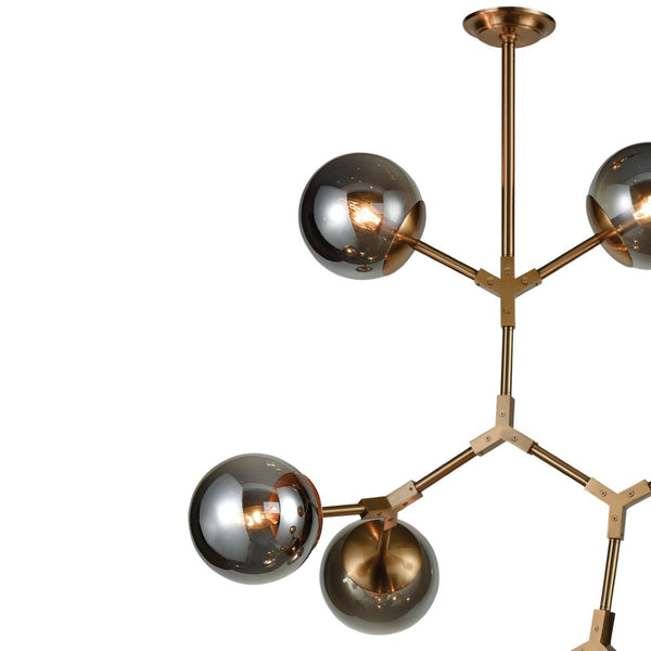 Atlas Synapse 35'' Wide 11-Light Aged Brass Chandelier - Modern Hexagonal Design with Smoked Glass Orbs CL11356-BS