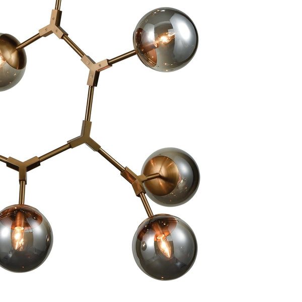 Atlas Synapse 35'' Wide 11-Light Aged Brass Chandelier - Modern Hexagonal Design with Smoked Glass Orbs CL11356-BS