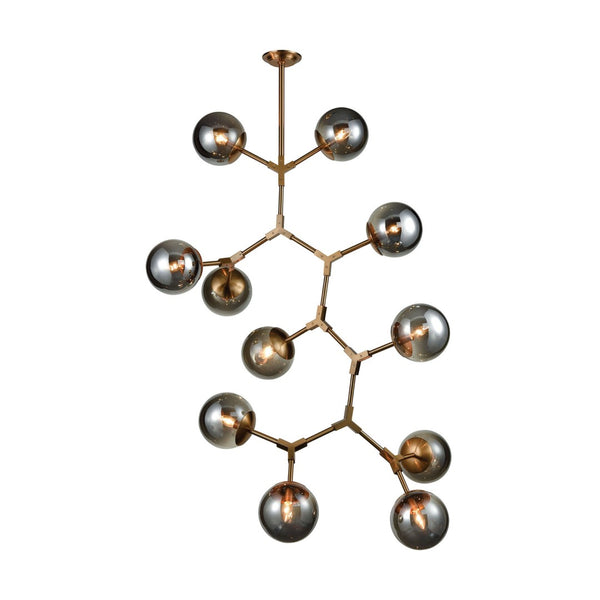 Atlas Synapse 35'' Wide 11-Light Aged Brass Chandelier - Modern Hexagonal Design with Smoked Glass Orbs CL11356-BS