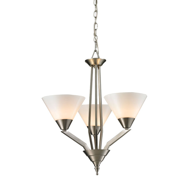 Atlas Tribecca 3-Light Chandelier - Modern Transitional Design with Cone Glass Shades for Stylish Interiors Brushed Nickel 21'' CL11371-NK