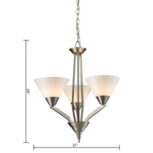 Atlas Tribecca 3-Light Chandelier - Modern Transitional Design with Cone Glass Shades for Stylish Interiors Brushed Nickel 21'' CL11371-NK