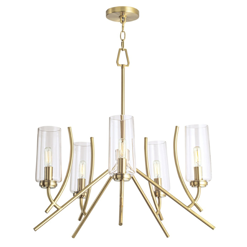 Atlas Tulip 5-Light Chandelier - Mid-Century Modern Satin Brass Fixture with Elegant Bell Glass Shades CL11374-BS