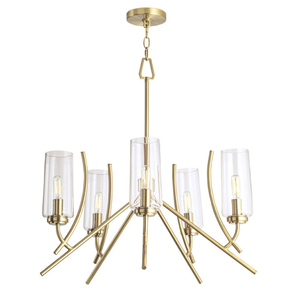 Atlas Tulip 5-Light Chandelier - Mid-Century Modern Satin Brass Fixture with Elegant Bell Glass Shades CL11374-BS