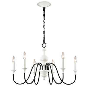 Atlas Val de Loire 6-Light Chandelier - Elegant French Country Design with Textured Coral Finish & Black Accents White 28'' CL11381-WH