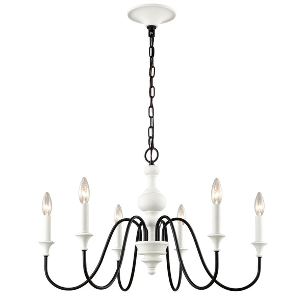 Atlas Val de Loire 6-Light Chandelier - Elegant French Country Design with Textured Coral Finish & Black Accents White 28'' CL11381-WH
