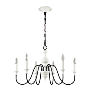 Atlas Val de Loire 6-Light Chandelier - Elegant French Country Design with Textured Coral Finish & Black Accents White 28'' CL11381-WH