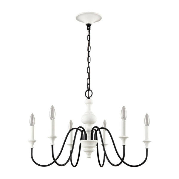 Atlas Val de Loire 6-Light Chandelier - Elegant French Country Design with Textured Coral Finish & Black Accents White 28'' CL11381-WH