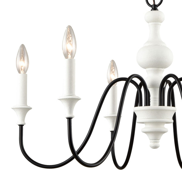 Atlas Val de Loire 6-Light Chandelier - Elegant French Country Design with Textured Coral Finish & Black Accents White 28'' CL11381-WH