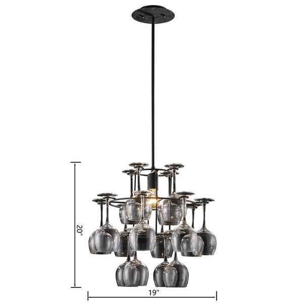 Atlas Vintage 19'' Wide 1-Light Chandelier in Dark Rust - Rustic Wrought Iron with Wine Glass Shades CL11387-BK