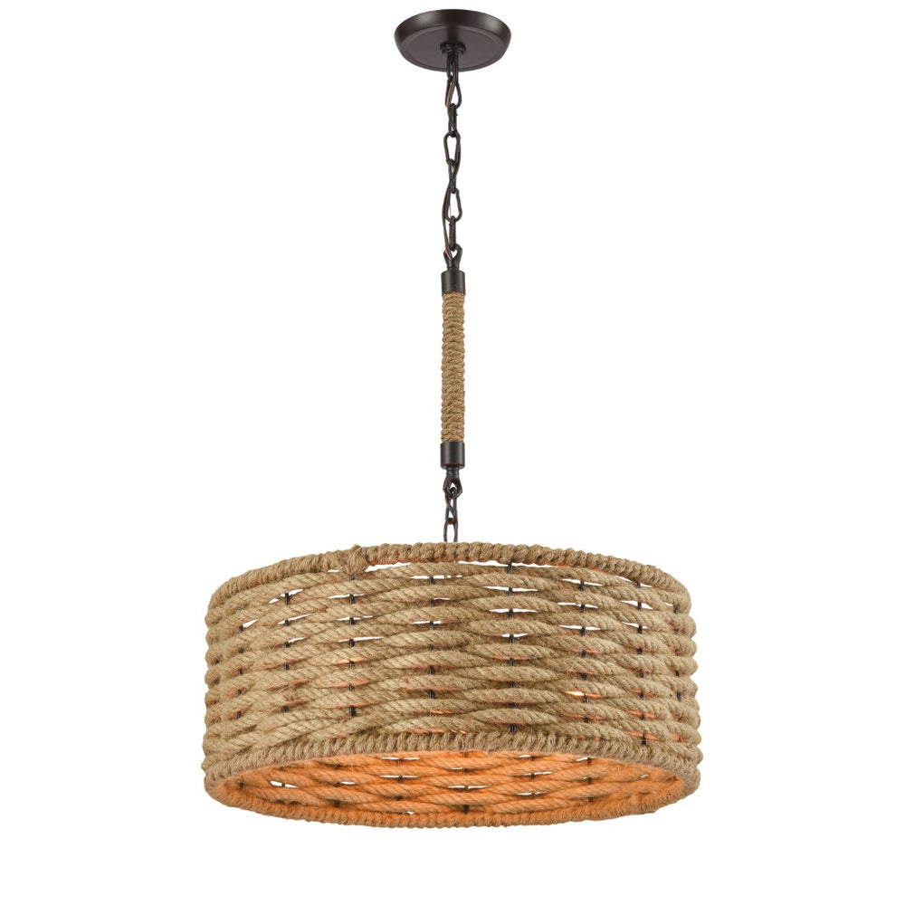 Atlas Weaverton 19" 3-Light Chandelier - Rustic Rope-Weaved Frame in Oil Rubbed Bronze for Farmhouse Charm CL11389-NA