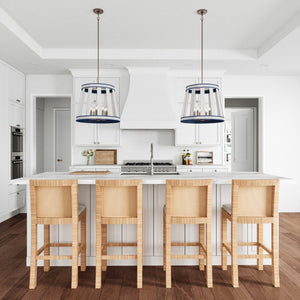 Atlas White Burlap 20-Inch 6-Light Chandelier - Coastal Modern Design with Ocean Blue Accents for Elegance CL11392-WH