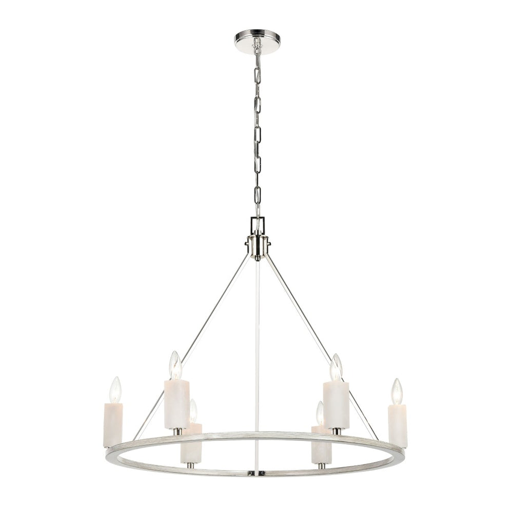 Atlas White Stone 30" Wide 6-Light Chandelier - Luxurious Polished Nickel & Sunbleached Oak Elegance CL11393-NK