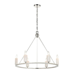 Atlas White Stone 30" Wide 6-Light Chandelier - Luxurious Polished Nickel & Sunbleached Oak Elegance CL11393-NK