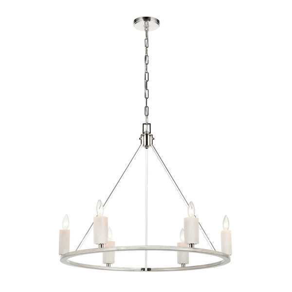 Atlas White Stone 30" Wide 6-Light Chandelier - Luxurious Polished Nickel & Sunbleached Oak Elegance CL11393-NK