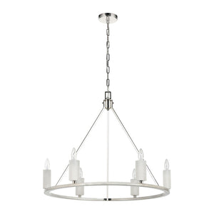 Atlas White Stone 30" Wide 6-Light Chandelier - Luxurious Polished Nickel & Sunbleached Oak Elegance CL11393-NK