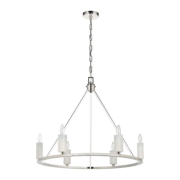 Atlas White Stone 30" Wide 6-Light Chandelier - Luxurious Polished Nickel & Sunbleached Oak Elegance CL11393-NK