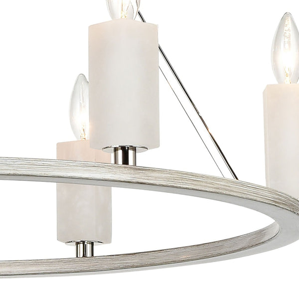 Atlas White Stone 30" Wide 6-Light Chandelier - Luxurious Polished Nickel & Sunbleached Oak Elegance CL11393-NK