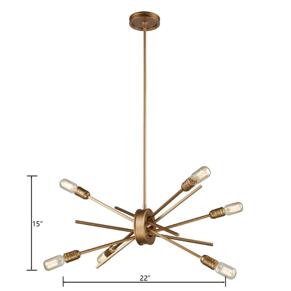 Atlas Xenia Chandelier - Contemporary 6-Light Linear Fixture with Adjustable Arms for Stunning Spaces Matte Gold 22'' CL11405-GD