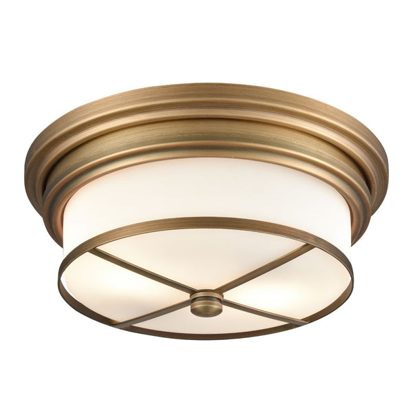 Atlas Noor 13'' Wide 2-Light Flush Mount - Timeless Elegance with Opal Glass for Chic Indoor Spaces Classic Brass CL11414-BS