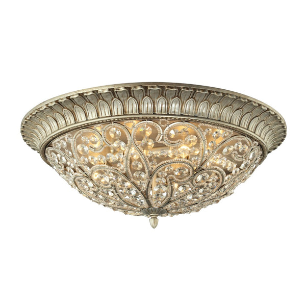 Atlas Andalusia 8-Light Flush Mount Ceiling Fixture – Luxurious Crystal Accents and Decorative Filigree Design Aged Silver 24'' CL11417-SV
