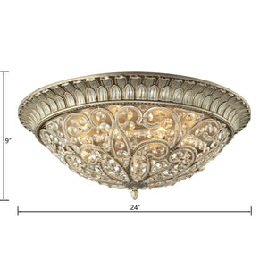 Atlas Andalusia 8-Light Flush Mount Ceiling Fixture – Luxurious Crystal Accents and Decorative Filigree Design Aged Silver 24'' CL11417-SV