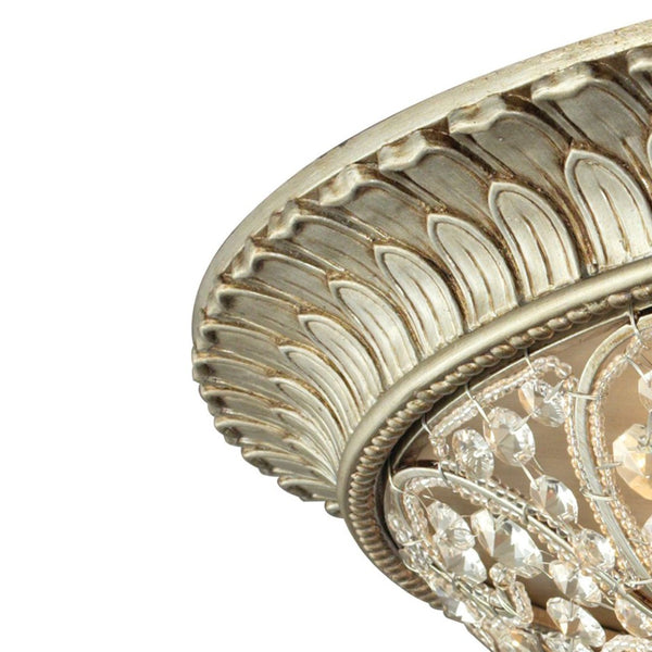 Atlas Andalusia 8-Light Flush Mount Ceiling Fixture – Luxurious Crystal Accents and Decorative Filigree Design Aged Silver 24'' CL11417-SV
