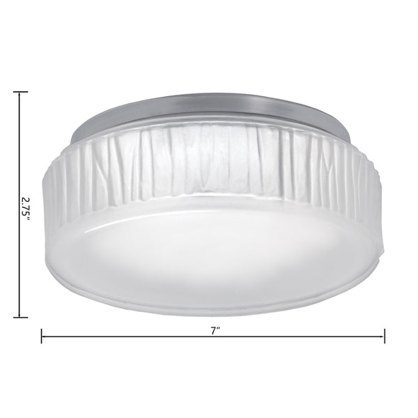 Atlas Bark 7" Wide Integrated LED Flush Mount - Modern Polished Nickel Fixture with Textured Glass Diffuser CL11421-NK
