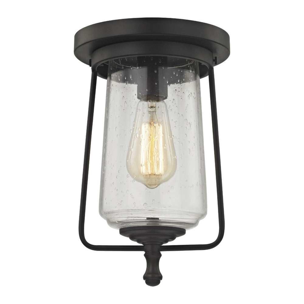 Atlas Hamel 8" Wide Mission-Style Flush Mount Light - Antique Oil Rubbed Bronze, Seeded Glass Shade CL11457-BZ