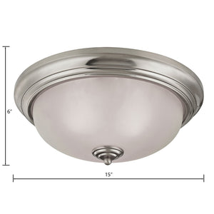 Atlas Huntington 2-Light Flush Mount Ceiling Fixture with Glass Dome Shade for Timeless Home Elegance Brushed Nickel 15'' CL11468-NK