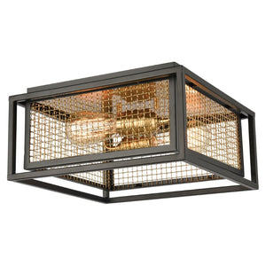 Atlas Jarvis 12'' Wide 2-Light Flush Mount - Industrial Matte Black with Brass Accents for Modern Spaces CL11471-BK