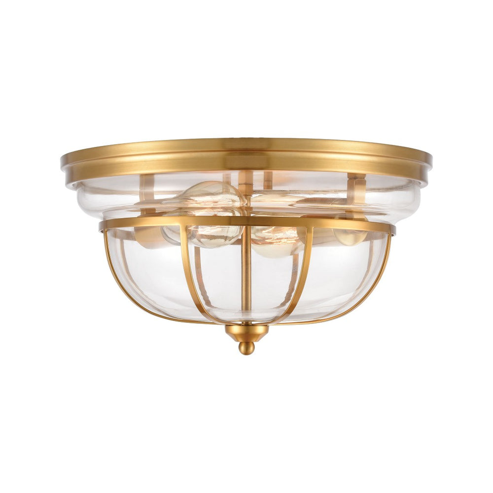 Atlas Manhattan 13" Wide 2-Light Flush Mount - Elegant Ambient Lighting for Modern and Classic Spaces Brushed Brass CL11477-BS