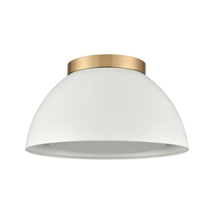 Atlas Pelham 10'' Wide 2-Light Flush Mount - Industrial Chic Ceiling Fixture for Modern Home Interiors Satin Brass with Matte White CL11487-WH1