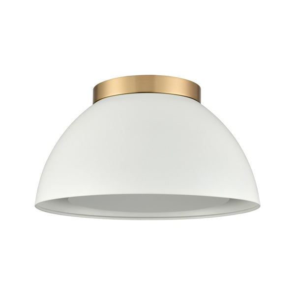 Atlas Pelham 10'' Wide 2-Light Flush Mount - Industrial Chic Ceiling Fixture for Modern Home Interiors Satin Brass with Matte White CL11487-WH1