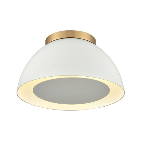 Atlas Pelham 10'' Wide 2-Light Flush Mount - Industrial Chic Ceiling Fixture for Modern Home Interiors Satin Brass with Matte White CL11487-WH1