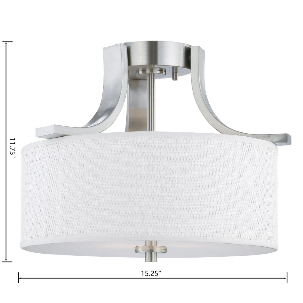 Atlas Pendenza Transitional 2-Light Flush Mount Fixture with Elegant Shades for Warm Ambient Lighting Brushed Nickel 15.25'' CL11489-NK
