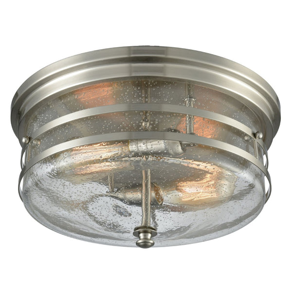 Atlas Port O'Connor 14" Wide 2-Light Flush Mount - Industrial Seedy Glass & Satin Nickel Elegance CL11495-NK