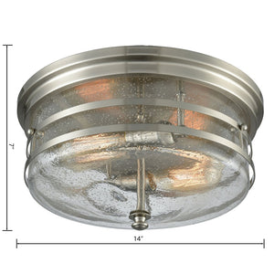 Atlas Port O'Connor 14" Wide 2-Light Flush Mount - Industrial Seedy Glass & Satin Nickel Elegance CL11495-NK