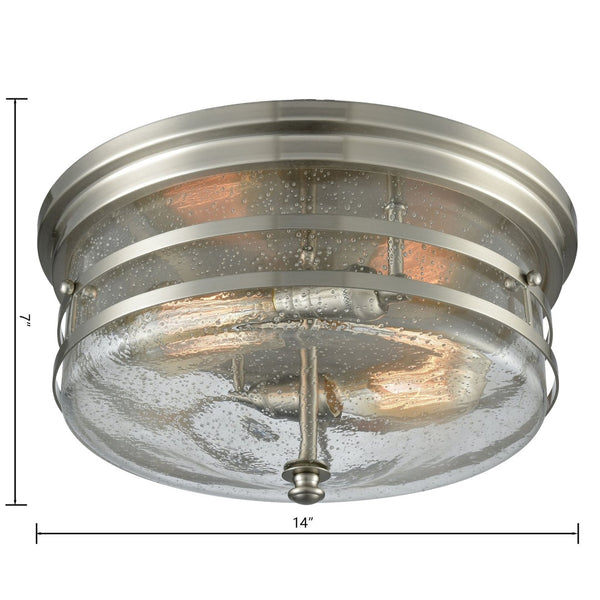 Atlas Port O'Connor 14" Wide 2-Light Flush Mount - Industrial Seedy Glass & Satin Nickel Elegance CL11495-NK